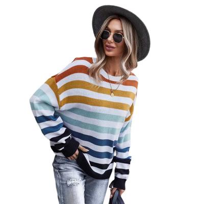 China Anti-pilling Loose Women's Sweaters OEM/ODM Sweaters Fashion Autumn And Winter Striped Stylish Top Girl Long Sleeve Knit Pullover Sweater for sale