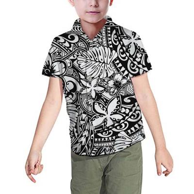 China 2021 Casual Short Sleeve Boy Shirts Summer Boy V Neck Print Shirts Custom Hawaiian Polynesian Samoan Anti Shrink LOGO Button Shirt For Boys for sale