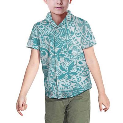 China Print 2021 Hawaiian Polynesian Samoan V Neck Boy Shirts Summer Breathable Casual Short Shirts Logo Button Shirt For Boys Custom Made for sale