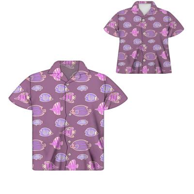 China QUICK DRY shirts for men matching blue vintage dad and son shirts cute cartoon tropical fish pattern baby boy casual clothes for men for sale