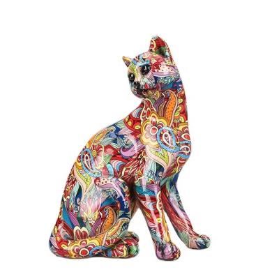 China Europe Modern Art Abstract Polyresin Cat Statue Resin Tabletop Animal Ornaments 3D Craft Decor Figurines Cat Sculpture for sale