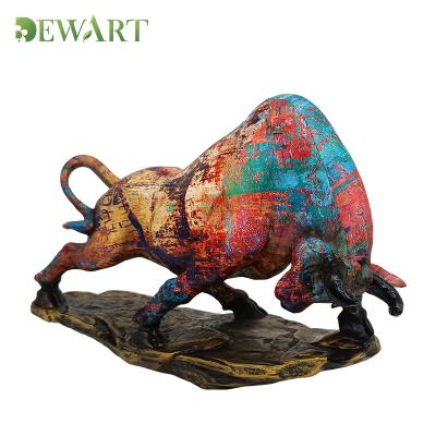 China Europe 3D decal resin crafts colorful bull sculpture figurines toro graffiti statue art home table decor for sale