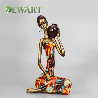 China Custom Polyresin Sexy Africa Girl Resin Sculpture Featured African Souvenir Home Decor Woman Statue Black Lady Figurine for sale