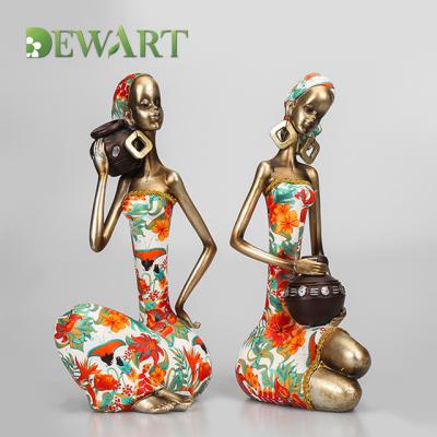 China Hot Africa Resin Crafts Statue Africa Lady Sculpture Office Ornaments Home Decor African Woman Polyresin Figurines for sale