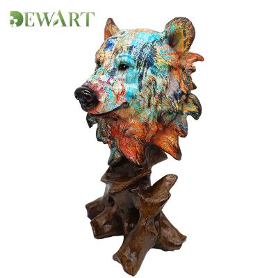 China Europe resin crafts graffiti colorful wolf statue home animal table top figurines head decor sculpture for sale