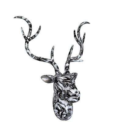 China Art Decor 3D Deer Statue Resin Home Decorations Wall Hanging Wall Room Decor Sculpture Head Animal Figurine for sale