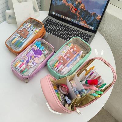 China Cute Japanese School Supplies Stationery Storage Bag Student Stationery Box Pencil Case Transparent Multi-layer Pencil Bag Japanese School Supplies for sale