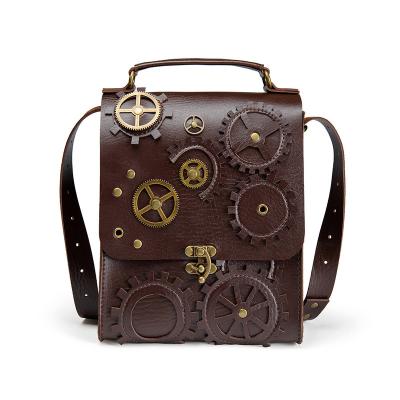 China Simple Luxury Vintage Vintage Shoulder Hip Hop Rock Shoulder Bag Design Brown PU Leather Gothic Steampunk Square Handbag Women Men for sale