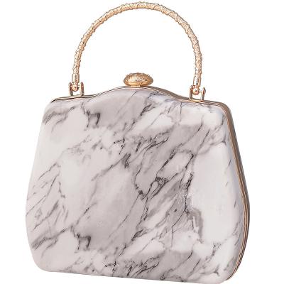 China Portable Women Marble Print Acrylic Evening Clutch With Metal Ring Handle Dinner Party Box Handbag Chain Shoulder Cross - Body Bag for sale