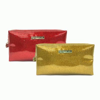 China Red PVC Makeup Bag Glitter Casual Zipper Cosmetic Bag Custom For Girl for sale