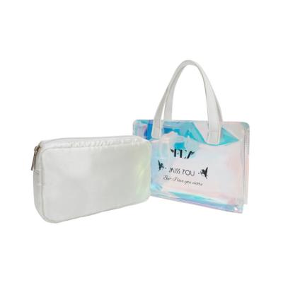 China Eco-friendly Clear Makeup Bag Makeup Bag 2 in 1 Transparent Laser Cosmetic Bag With Mini PU Pouch for sale