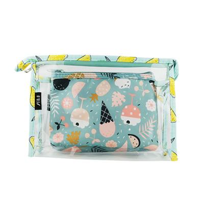 China Custom Logo Eco-friendly 2 in 1 Makeup Pouch Travel Set Organizer Transparent Make Up PVC Cosmetic Bag for sale