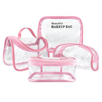 China Cosmetic Bag OEM/ODM Bag Pink Cosmetic Zipper Transparent PVC Makeup Bag Make Up Bag With Logo for sale