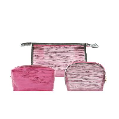 China Custom Clear Multi Color Stripe Cosmetic Clear Clear Stripe Private Label PVC Bag PVC Travel Bag Sets With Mesh Lining for sale