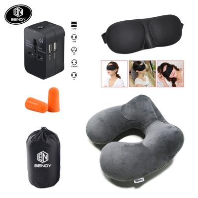 China Portable Amazon Airline Travel Set Kit with Neck Pillow Universal Travel Adapter Eye Mask for sale