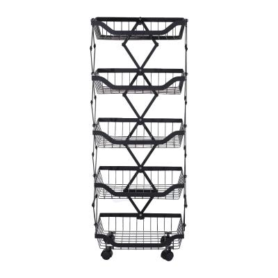 China 5Tier Mesh Wire Rolling File Organizer Cart Kitchen Storage Sustainable Utility Cart On Wheels for sale