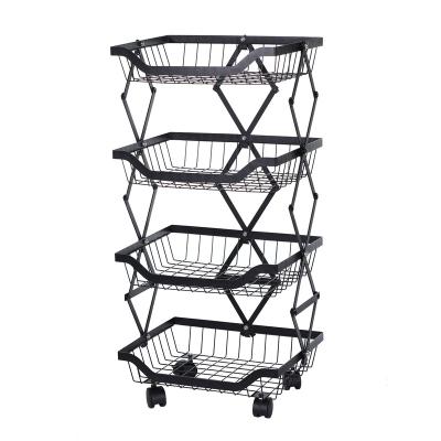 China Sustainable 4Tier Mesh Wire Rolling File Organizer Cart Kitchen Storage Utility Cart On Wheels for sale