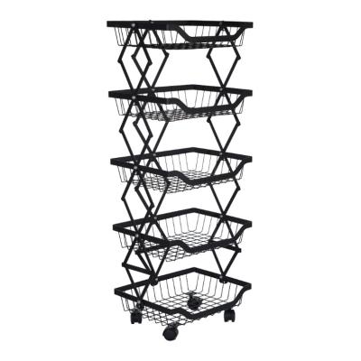 China Viable Wholesale Kitchen Metal Food Basket Folding Storage Cart for sale