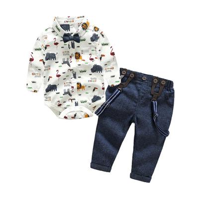 China Smart Casual Boutique Western Style European and American Boys  ostrich Long Sleeve Suspender Pants Clothing Sets for sale