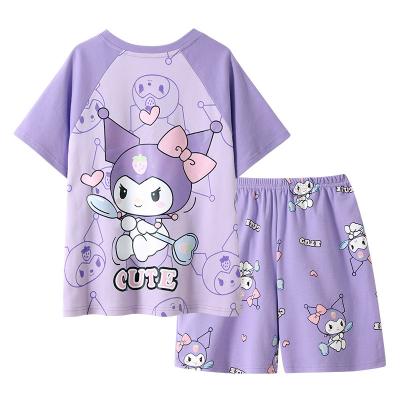 China Breathable Pajamas Cute Anime Kuromi Mymelody Cartoon Summer Loose Lapel Short Sleepwear Casual Set Sweet Cute Girl T-Shirt Pants Kids Gift for sale