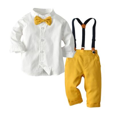 China Smart Casual Children's Clothing Factory Formal Party Gentleman Bow-knot Short Sleeve Shirt Suspender Shorts 2Pcs boy formal clothes suit for sale