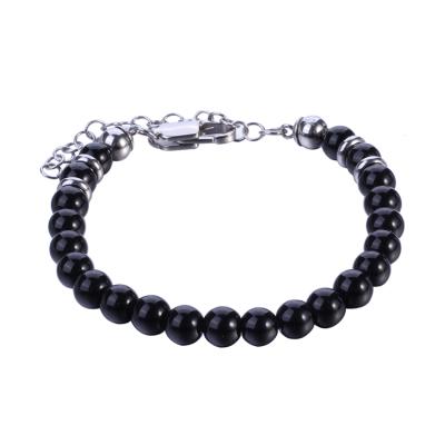 China FASHIONABLE Wholesale Fashion Mens Stretch Bead Bracelet 316L Stainless Steel Elastic Stone Bracelet for sale