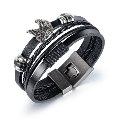 China Newest Fashion CLASSIC Eagle Charm Leather Men's Handsome Bangle Bracelet for sale