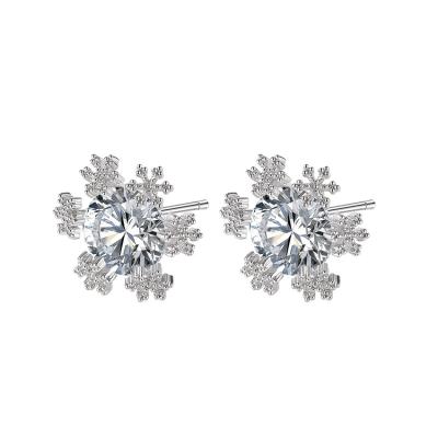 China Factory fashion bling zircon snowflake copper earring stud screw rhinestone ladies earrings TRENDY for sale