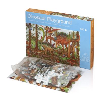 China 100% Custom Made Jigsaw Puzzles Eco-friendly Wholesale Dinosaur Playground 100 Pieces Kids Jigsaw Puzzle Animal Game for sale