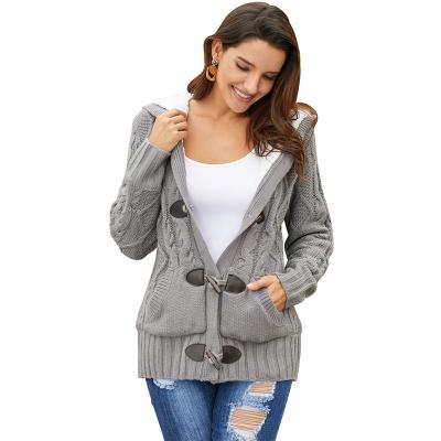 China Anti-pilling hooded casual cardigan long sleeve autumn and winter cardigan 2020 fashion knitted knit lady woman sweater woman for sale