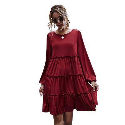 China Best Autumn Clothing Breathable Round Neck Retro Bubble Skirt Knitted Casual Dress For Women for sale