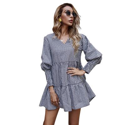 China Breathable clothing 2021 summer a casual dress black and white plaid sleeve line long dress for women for sale