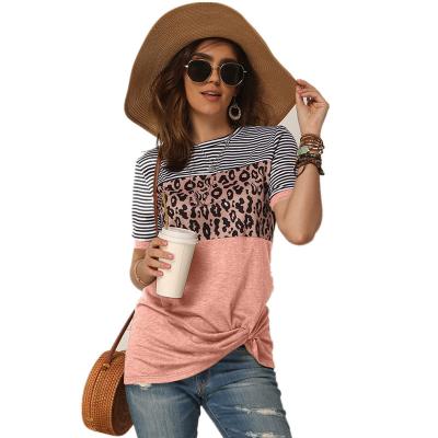 China 2020 new Anti-wrinkle leopard print shirt striped short-sleeved crew neck tops ladies lady woman printed T-shirt for sale