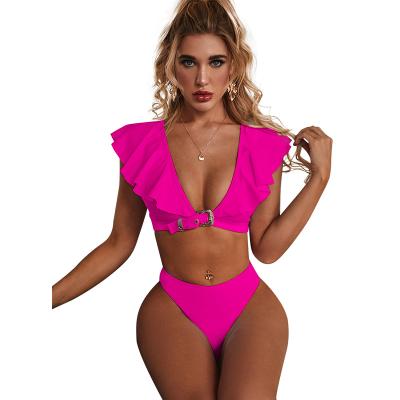 China One Shoulder Swimsuit Printing Bikinis 2021 Breathable Brazilian Bikini Set High Waist Swimming Suits Swimsuit Summer Beach Wear Ruffle for sale