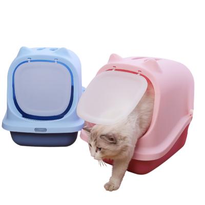 China Large Entry Cat Ear Cat Litter Box Stored Bag High Edge Fully Closed To Prevent Splash Outdoor Cat Toilet for sale