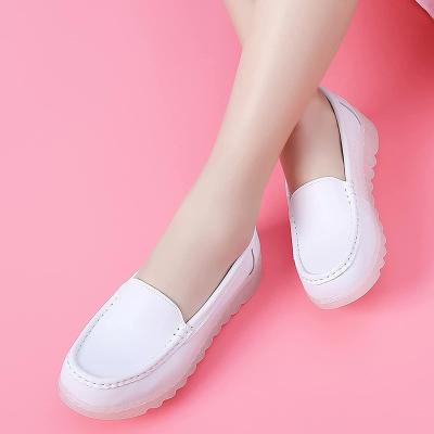 China Wholesale EVERGREEN Flats Slip Resistant Wedge Nurses Mates Shoes Females Breathable Health Care White Shoes Principal 2 Scare Leather PU Merucare for sale