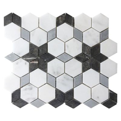 China High Quality Luxury Marble Mosaic Parquet Carrara Black And White Marble Mosaic Slab for sale