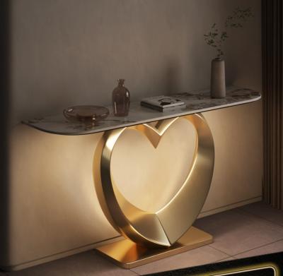 China Simple Modern Light Luxury Modern Marble Gold Pandora Table Wall Living Room Table Porch Beige Stone Table for sale