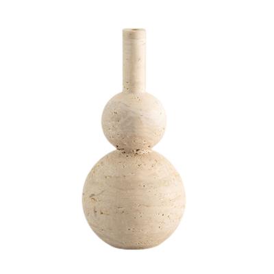 China Travertine Modern Natural Stone Tall Vase Decoration Vase Artistic Gourd Vase For Home Decor for sale