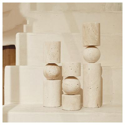 China Modern Simple Art Candlestick Travertine Decoration Candlestick Holders for sale