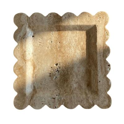 China Modern Natural Beige Travertine Jewelry Display Tray Travertine Decoration Storage Tray for sale