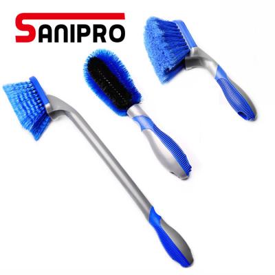 China Custom Portable Car Wheel Motorcycle Wash Brush Sanipro OEM Car Small Tire Wash Cleaning Tools Car Sweeps Car Wheel Cleaning Brush for sale