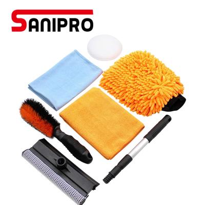 China Portable Sanipro Customized Portable Carry Washing Kit Wash Brushes Car Cleaning Combination 10 PCS Care Pack Set Care Tools for sale