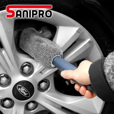 China Long Grip Wheel and Rim Wand Brush Car Cleaning Microfiber Sanipro Microfiber Wheel Hub Cleaner Brush Motorcycle Wheel Tire Car Wash Brush for sale