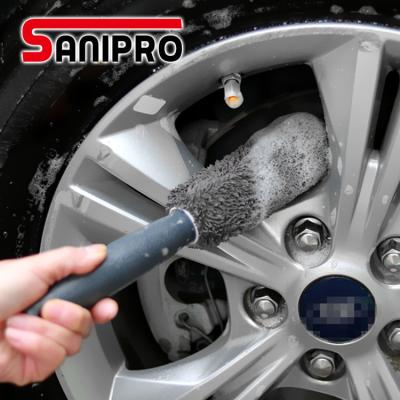 China Long Grip Wheel and Rim Wand Brush Car Cleaning Microfiber OEM Microfiber Sanipro Wheel Hub Cleaner Brush Motorcycle Wheel Tire Car Wash Brush for sale