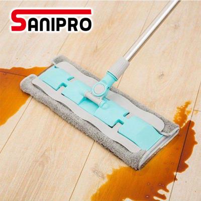 China Sanipro Viable Hardwood Laminate Tile Floor Cleaning Refills Reusable Stainless Telescopic Handle Professional Microfiber Flat Mop for sale