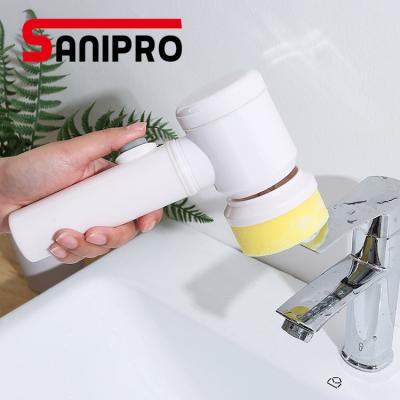 China Sanipro Viable Custom Hot Sale Kitchen Cleaning Tools Multifunctional Rotating Electric Cleaning Brush For Sink Tableware Glass Bottle for sale