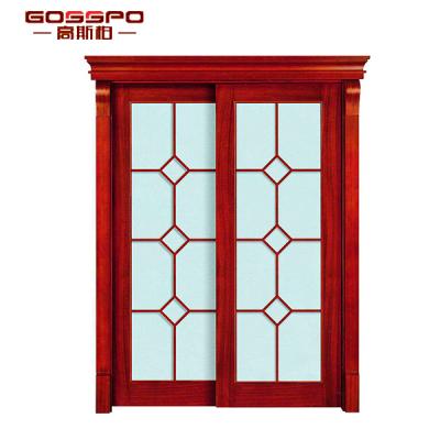 China Sliding Kitchen Wood Frame With Grill Glass Sliding Glass Door for sale