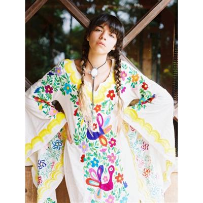 China 2022 Breathable Long Sleeve Beach Bohemian Dresses Ladies O Neck Maxi Casual Boho Dress With Floral Kimono Sleeve for sale