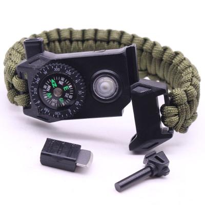 China Rechargeable LED Flashlight Compass For Outdoor Camping Aid Bracelet SOS LED Survival Bracelet Rescue Paracord Bracelet for sale